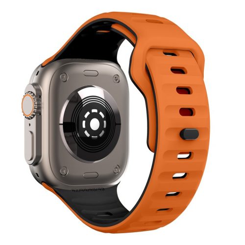 For Apple Watch 10 46mm / Ultra 2 / Ultra 49mm / 9 8 7 45mm / SE (2023) SE (2022) SE 6 5 4 44mm / 3 2 1 42mm Dual-Color Silicone Strap - Orange+Black