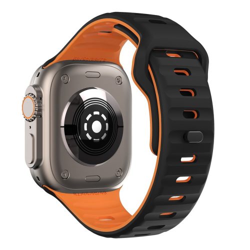 For Apple Watch 10 46mm / Ultra 2 / Ultra 49mm / 9 8 7 45mm / SE (2023) SE (2022) SE 6 5 4 44mm / 3 2 1 42mm Dual-Color Silicone Strap - Black+Orange