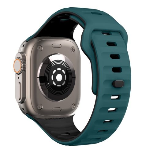 For Apple Watch 10 46mm / Ultra 2 / Ultra 49mm / 9 8 7 45mm / SE (2023) SE (2022) SE 6 5 4 44mm / 3 2 1 42mm Dual-Color Silicone Strap - Blackish Green+Black