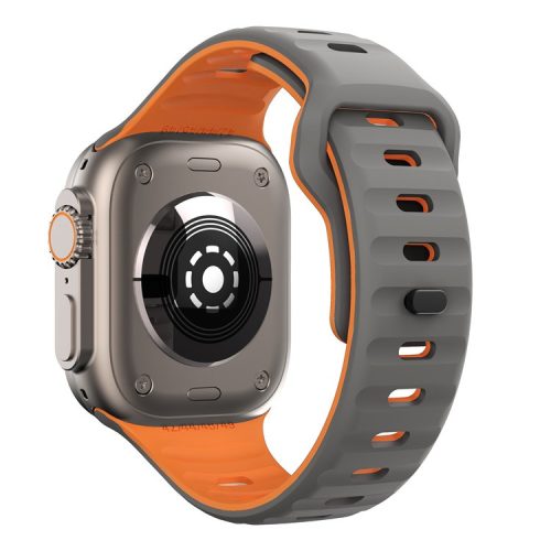 For Apple Watch 10 46mm / Ultra 2 / Ultra 49mm / 9 8 7 45mm / SE (2023) SE (2022) SE 6 5 4 44mm / 3 2 1 42mm Dual-Color Silicone Strap - Grey+Orange