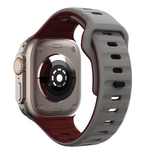 For Apple Watch 10 46mm / Ultra 2 / Ultra 49mm / 9 8 7 45mm / SE (2023) SE (2022) SE 6 5 4 44mm / 3 2 1 42mm Dual-Color Silicone Strap - Grey+Wine Red