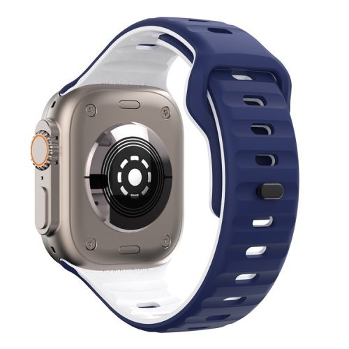 For Apple Watch 10 46mm / Ultra 2 / Ultra 49mm / 9 8 7 45mm / SE (2023) SE (2022) SE 6 5 4 44mm / 3 2 1 42mm Dual-Color Silicone Strap - Midnight Blue+White