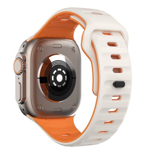 For Apple Watch 10 46mm / Ultra 2 / Ultra 49mm / 9 8 7 45mm / SE (2023) SE (2022) SE 6 5 4 44mm / 3 2 1 42mm Dual-Color Silicone Strap - Starlight+Orange