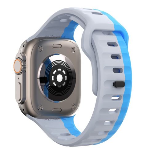 For Apple Watch 10 46mm / Ultra 2 / Ultra 49mm / 9 8 7 45mm / SE (2023) SE (2022) SE 6 5 4 44mm / 3 2 1 42mm Dual-Color Silicone Strap - Light Grey+Blue