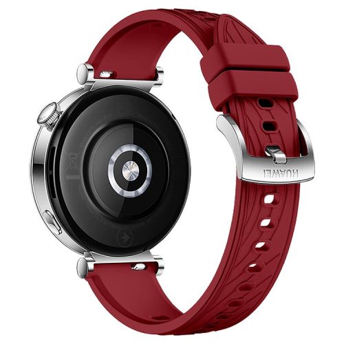 For Huawei Watch GT 4 41mm / Xiaomi Mi Watch Silicone Band 18mm Textured Watch Strap - Red+Silver Buckle