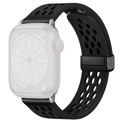 For Apple Watch 10 46mm / Ultra 2 / Ultra 49mm / 9 8 7 45mm / SE (2023) SE (2022) SE 6 5 4 44mm / 3 2 1 42mm Breathable Strap Leather Watch Band  - Black