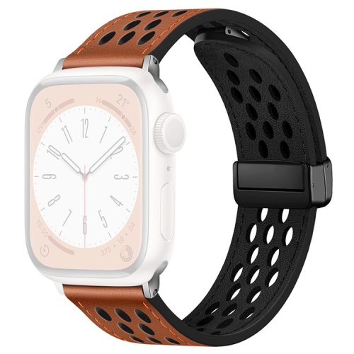 For Apple Watch 10 46mm / Ultra 2 / Ultra 49mm / 9 8 7 45mm / SE (2023) SE (2022) SE 6 5 4 44mm / 3 2 1 42mm Breathable Strap Leather Watch Band  - Brown