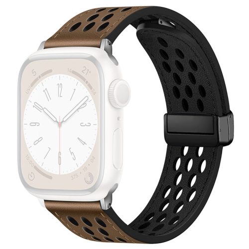 For Apple Watch 10 46mm / Ultra 2 / Ultra 49mm / 9 8 7 45mm / SE (2023) SE (2022) SE 6 5 4 44mm / 3 2 1 42mm Breathable Strap Leather Watch Band  - Tan