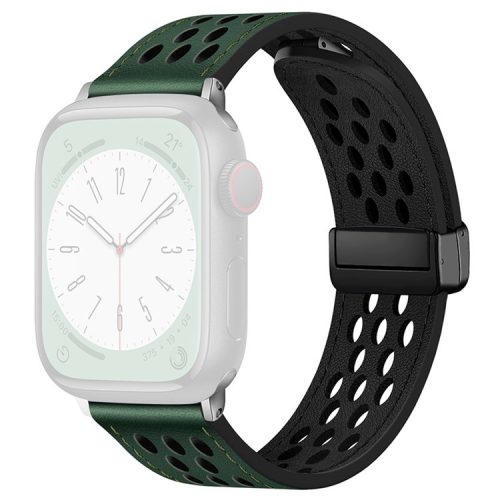 For Apple Watch 10 46mm / Ultra 2 / Ultra 49mm / 9 8 7 45mm / SE (2023) SE (2022) SE 6 5 4 44mm / 3 2 1 42mm Breathable Strap Leather Watch Band  - Green