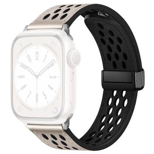 For Apple Watch 10 46mm / Ultra 2 / Ultra 49mm / 9 8 7 45mm / SE (2023) SE (2022) SE 6 5 4 44mm / 3 2 1 42mm Breathable Strap Leather Watch Band  - Starlight