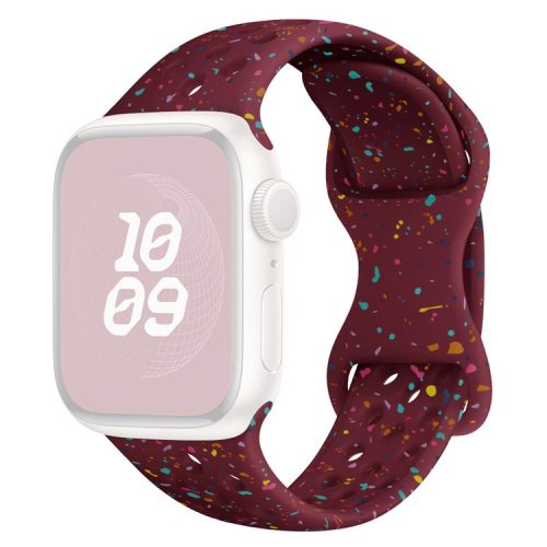 For Apple Watch 10 46mm / Ultra 2 / Ultra 49mm / 9 8 7 45mm / SE (2023) SE (2022) SE 6 5 4 44mm / 3 2 1 42mm Confetti Decor Silicone Strap - Wine Red