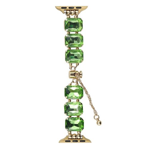 For Apple Watch 10 46mm / Ultra 2 / Ultra 49mm / 9 8 7 45mm / SE (2023) SE (2022) SE 6 5 4 44mm / 3 2 1 42mm Gem Watch Strap Bracelet - Green Gem / Gold