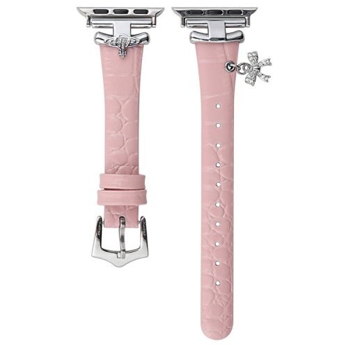 For Apple Watch 10 46mm / Ultra 2 / Ultra 49mm / 9 8 7 45mm / SE (2023) SE (2022) SE 6 5 4 44mm / 3 2 1 42mm Genuine Cow Leather Band - Pink / Silver Buckle