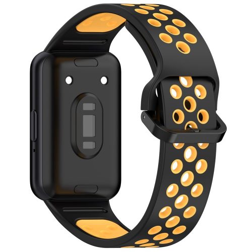 For Samsung Galaxy Fit3 Silicone Watch Bands Dual-Color Wrist Straps Replacement Parts - Black+Yellow