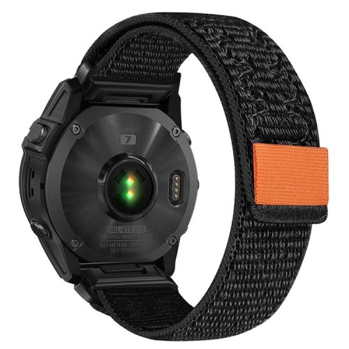 For  Garmin Fenix 7 / Forerunner 965 / 955 / 945 / 935 Wrist Band 22mm Nylon Watch Strap - Black+Orange