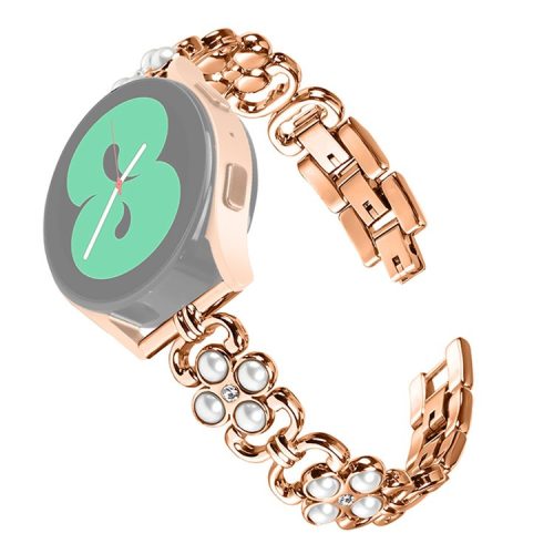 For Huawei Watch 2 / GT 2 42mm / GT 3 42mm Pearl Decor Four Leaf Clover Wrist Band Stainless Steel Watch Strap - Rose Gold