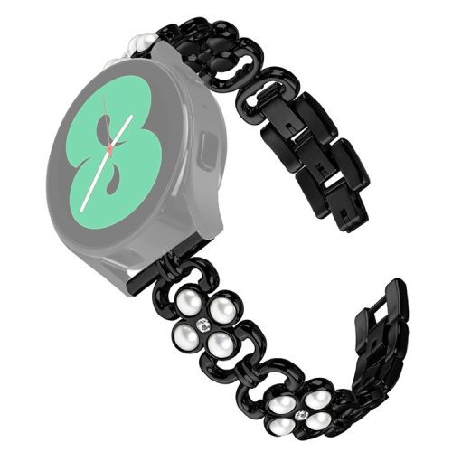 For Huawei Watch 2 Wrist Band Pearl Decor Four Leaf Clover Stainless Steel Strap - Black