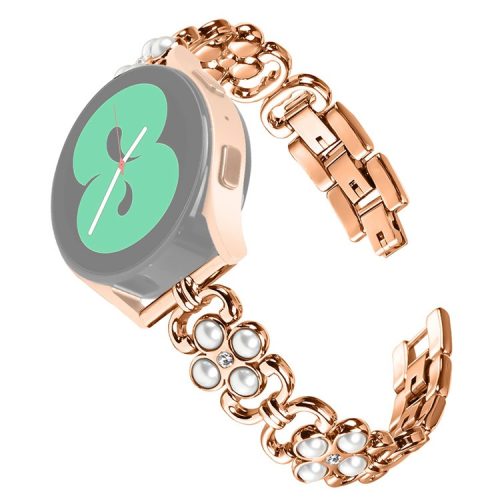 For Huawei Watch 2 Wrist Band Pearl Decor Four Leaf Clover Stainless Steel Strap - Rose Gold