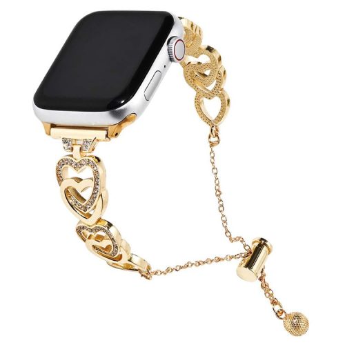 For Apple Watch 10 46mm / Ultra 2 / Ultra 49mm / 9 8 7 45mm / SE (2023) SE (2022) SE 6 5 4 44mm / 3 2 1 42mm Dressy Strap Zinc Alloy Heart Watch Band - Gold