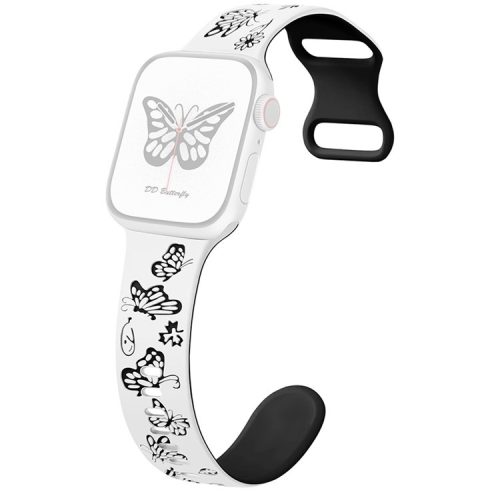 For Apple Watch 10 46mm / Ultra 2 / Ultra 49mm / 9 8 7 45mm / SE (2023) SE (2022) SE 6 5 4 44mm / 3 2 1 42mm Butterfly Silicone Band - White+Black