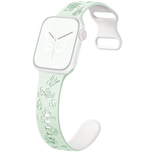 For Apple Watch 10 46mm / Ultra 2 / Ultra 49mm / 9 8 7 45mm / SE (2023) SE (2022) SE 6 5 4 44mm / 3 2 1 42mm Butterfly Silicone Band - Light Mint Green+White