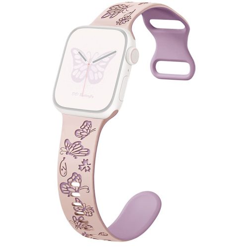 For Apple Watch 10 46mm / Ultra 2 / Ultra 49mm / 9 8 7 45mm / SE (2023) SE (2022) SE 6 5 4 44mm / 3 2 1 42mm Butterfly Silicone Band - Pink+Light Purple