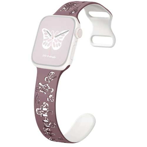 For Apple Watch 10 46mm / Ultra 2 / Ultra 49mm / 9 8 7 45mm / SE (2023) SE (2022) SE 6 5 4 44mm / 3 2 1 42mm Butterfly Silicone Band - Smoky Purple+White