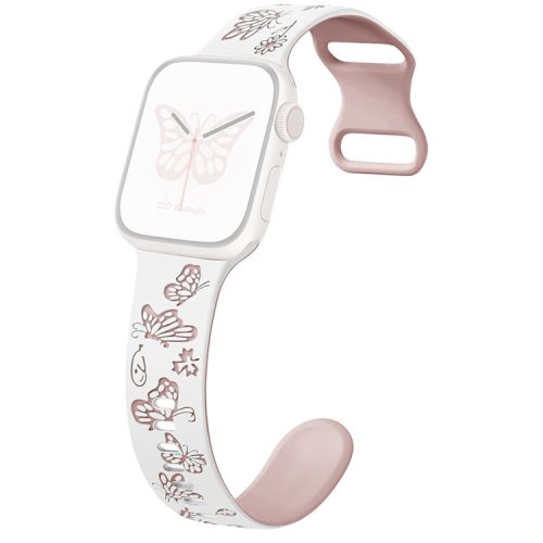 For Apple Watch 10 46mm / Ultra 2 / Ultra 49mm / 9 8 7 45mm / SE (2023) SE (2022) SE 6 5 4 44mm / 3 2 1 42mm Butterfly Silicone Band - White+Pink