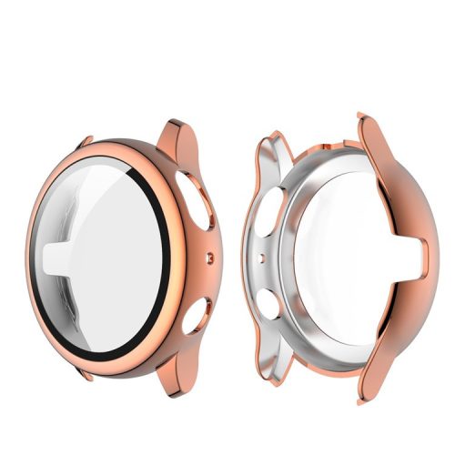 Electroplating PC Frame + Tempered Glass Screen Protector Case for Samsung Galaxy Watch Active2 40mm - Rose Gold