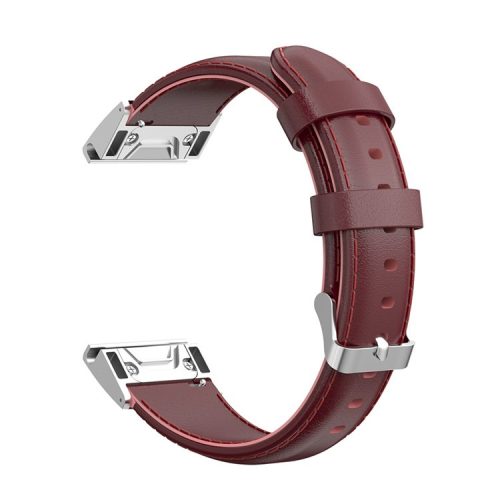 26mm Oil Wax Texture Cowhide Leather Watch Band for Garmin Fenix 6X Pro - Wine Red