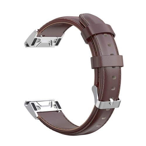 26mm Oil Wax Texture Cowhide Leather Watch Band for Garmin Fenix 6X Pro - Brown