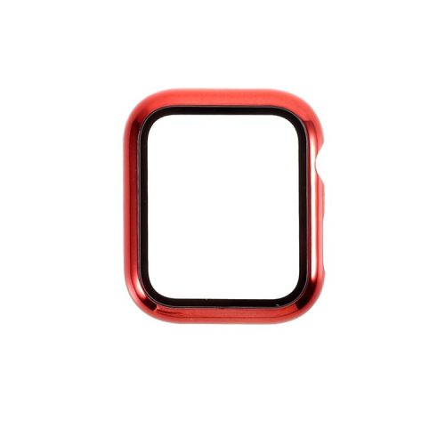 Electroplated PC Frame + Tempered Glass Screen Protector Case for Apple Watch Series SE / SE (2022) / 6 / 5 / 4 44MM - Red