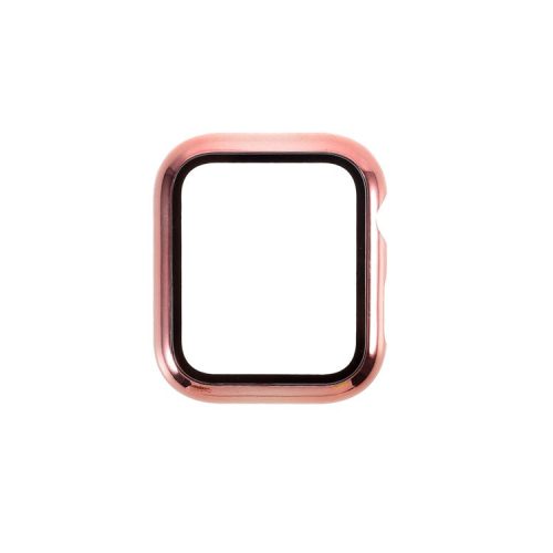 Electroplated PC Frame + Tempered Glass Screen Protector Case for Apple Watch Series SE / SE (2022) / 6 / 5 / 4 44MM - Rose Gold