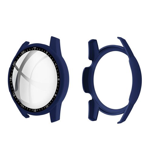 Rubberized PC Frame + Tempered Glass Screen Case with Scale for Huawei Watch GT 2 46mm - Dark Blue