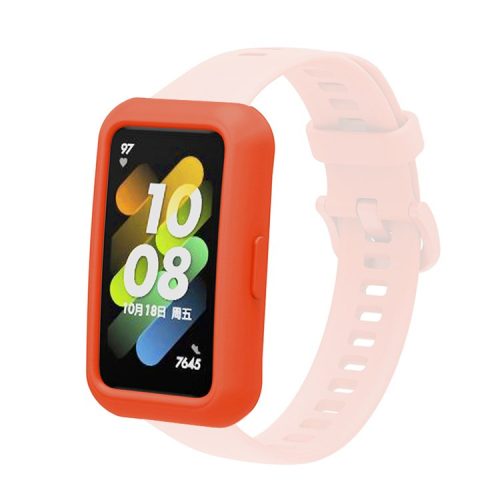 Soft Silicone Watch Case for Huawei Band 7/6, Anti-scratch Protection Watch Frame Cover - Red