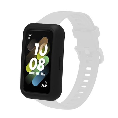 Soft Silicone Watch Case for Huawei Band 7/6, Anti-scratch Protection Watch Frame Cover - Black