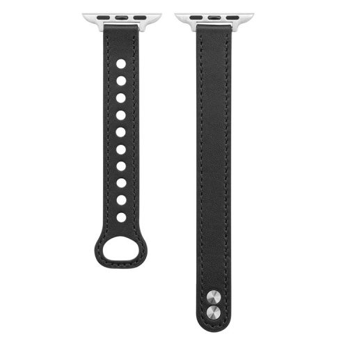 For Apple Watch 10 46mm / Ultra 2 / Ultra 49mm / 9 8 7 45mm / SE (2023) SE (2022) SE 6 5 4 44mm / 3 2 1 42mm Genuine Cow Leather Watch Band - Black