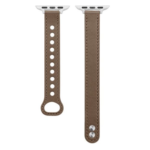 For Apple Watch 10 46mm / Ultra 2 / Ultra 49mm / 9 8 7 45mm / SE (2023) SE (2022) SE 6 5 4 44mm / 3 2 1 42mm Genuine Cow Leather Watch Band - Tan