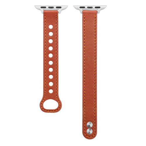 For Apple Watch 10 46mm / Ultra 2 / Ultra 49mm / 9 8 7 45mm / SE (2023) SE (2022) SE 6 5 4 44mm / 3 2 1 42mm Genuine Cow Leather Watch Band - Brown