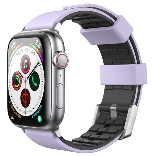 AHASTYLE WA11 Watch Band for Apple Watch Series 10 46mm / Ultra 2 Ultra 49mm /  Series 9 8 7 45mm / 6 5 4 SE (2023) SE (2022) SE 44mm / 3 2 1 42mm Contrast Colors Silicone Strap - Purple+Black