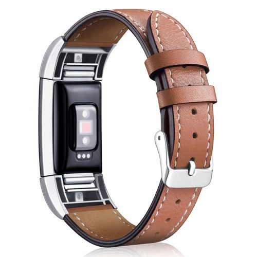 For Fitbit Charge 2 Genuine Leather Watch Band Replacement Wrist Strap Replacement - Brown