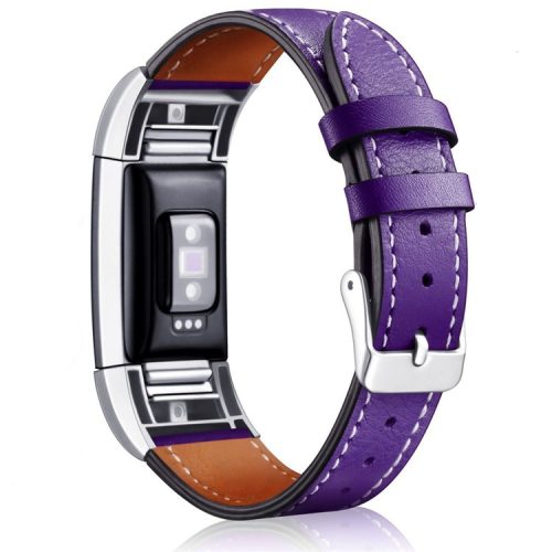 For Fitbit Charge 2 Genuine Leather Watch Band Replacement Wrist Strap Replacement - Purple