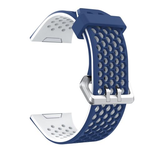 Two-tone Silicone Watch Band for Fitbit Ionic, Honeycomb Hollow Adjustable Watch Strap Replacement - Blue + White