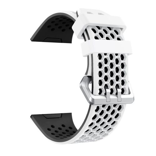 Two-tone Silicone Watch Band for Fitbit Ionic, Honeycomb Hollow Adjustable Watch Strap Replacement - White + Black