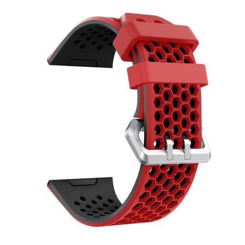 Two-tone Silicone Watch Band for Fitbit Ionic, Honeycomb Hollow Adjustable Watch Strap Replacement - Red + Black