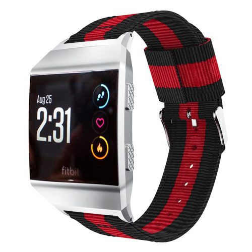 Vertical Stripes Nylon Sport Watchband for Fitbit Ionic, Width: 22mm - Black/Red