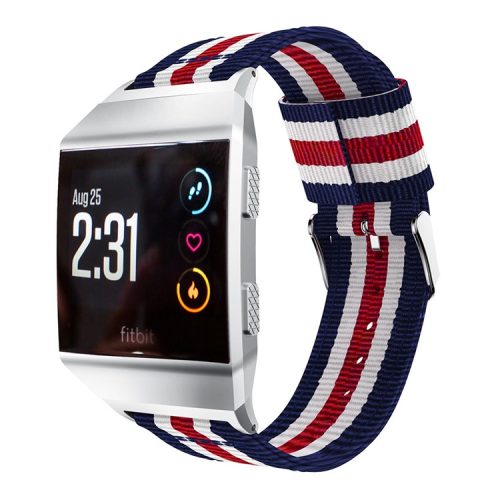 Vertical Stripes Nylon Watch Strap Replacement for Fitbit Ionic, Width: 22mm - Blue/White/Red