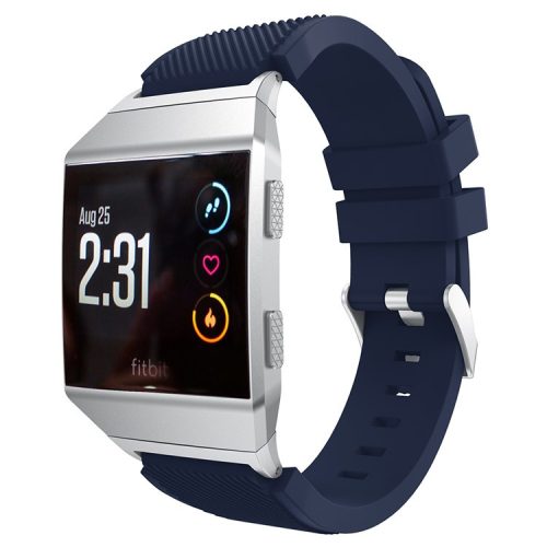 22mm Twill Texture Soft Silicone Wrist Watch Strap with Connector for Fitbit Ionic - Dark Blue