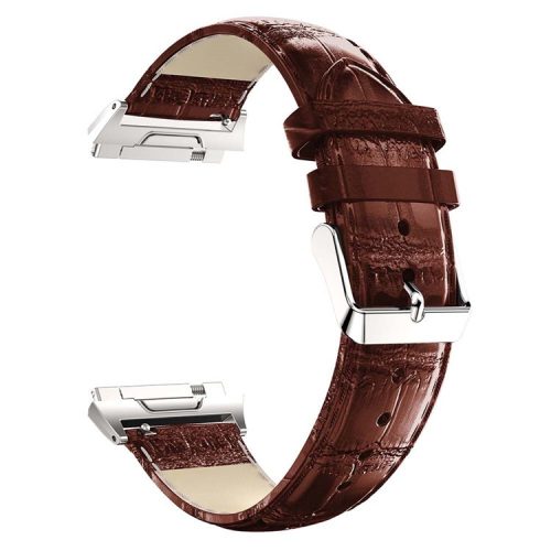 22mm Crocodile Texture Genuine Leather Watch Replacement Band for Fitbit Ionic - Coffee