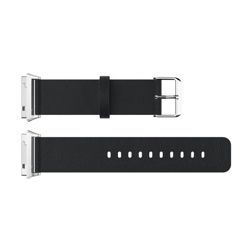 Litchi Texture Genuine Leather Watch Band with Connector for Fitbit Ionic - Black